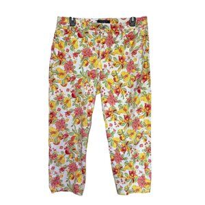 Charter Club Womens Floral Capri Pants Size‎ 10 White/Yellow/Pink Cotton/Spandex